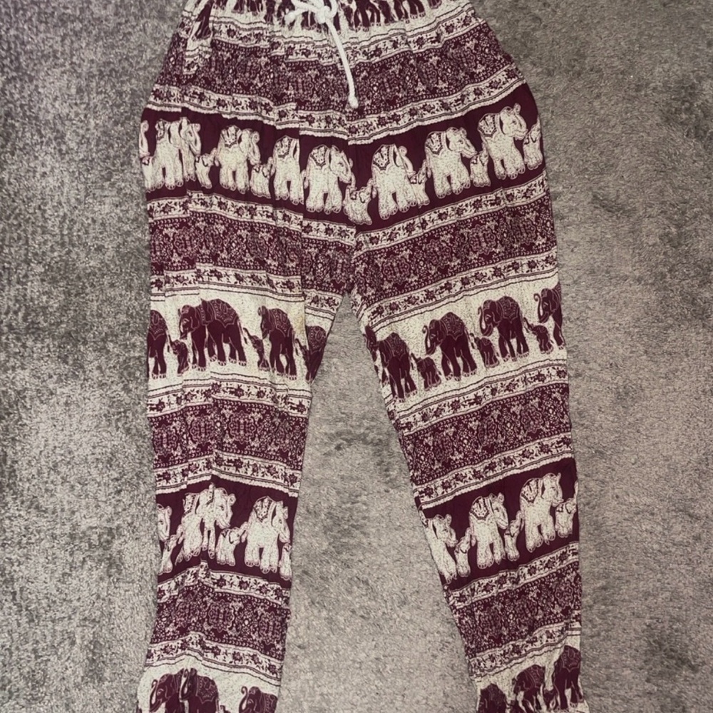 Burgundy Boho Flowy Elephant Pants
